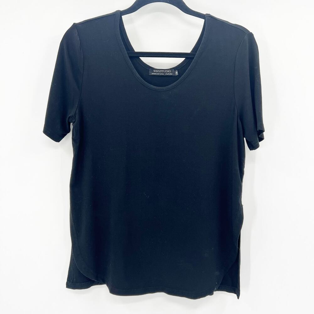 Whystudio Women's Black Scoop Neck Relaxed Fit Loose T Shirt Tee Size M